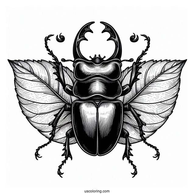 Scary Large Stag Beetle Coloring Page On Leaf