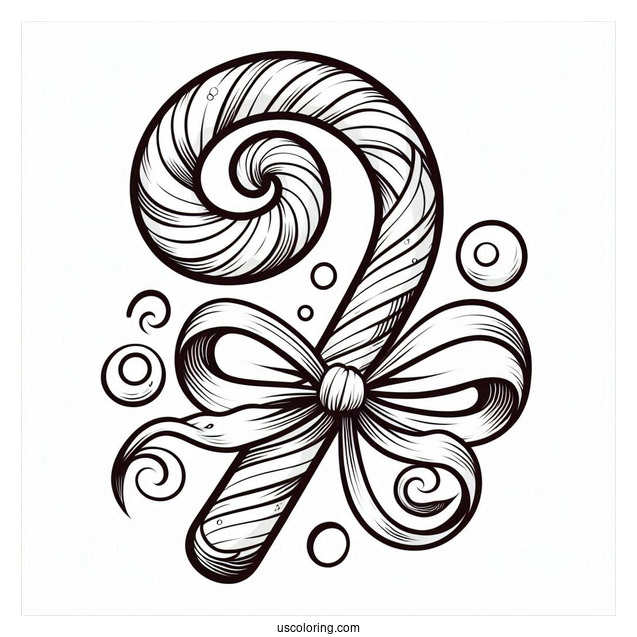 Swirly Candy Cane Coloring Page With Ribbon