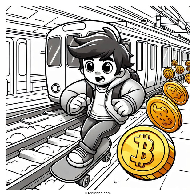 Subway Surfers Coloring Page Jake Chasing Gold Coins Behind A Subway