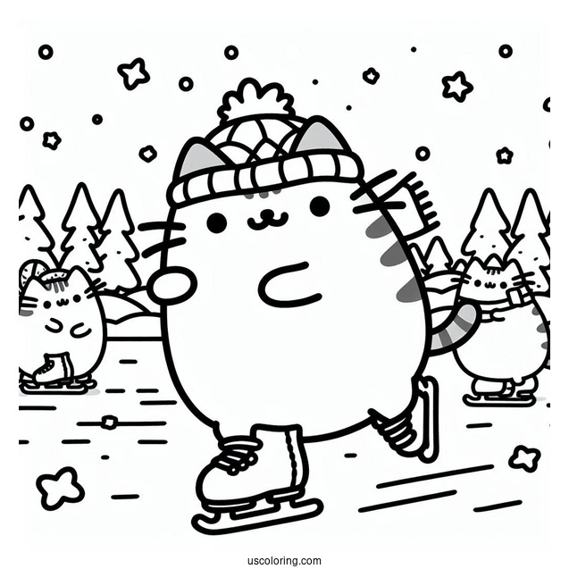 Pusheen Ice Skating During Winter