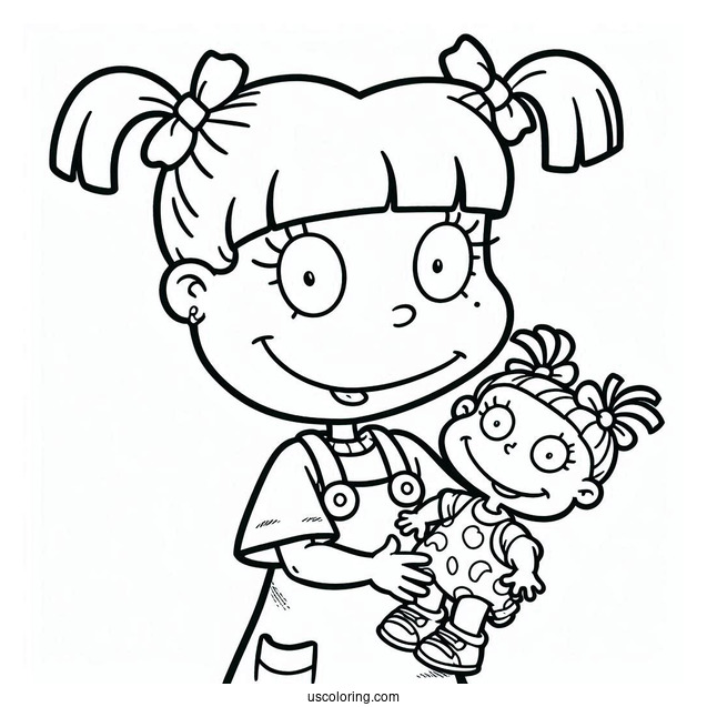 Rugrats Coloring Page Of Simple Angelika Pickles Smiling While Holding Doll