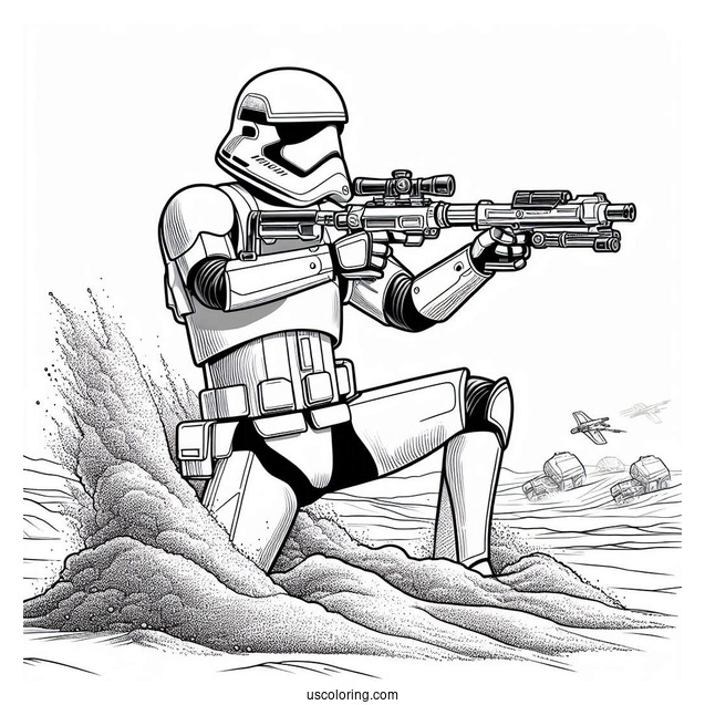 Sand Stormtrooper Coloring Page Shooting Blasters In The Battlefield