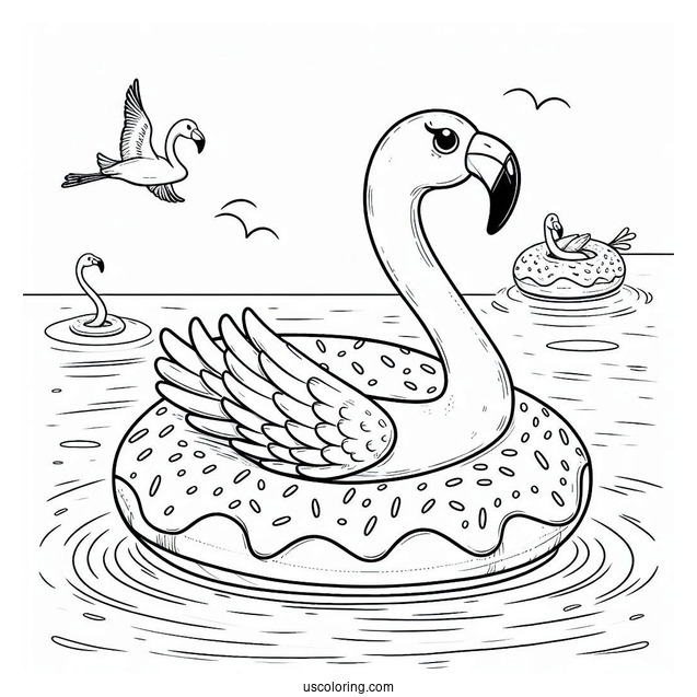 Flamingo Floating On an Inflatable Donut