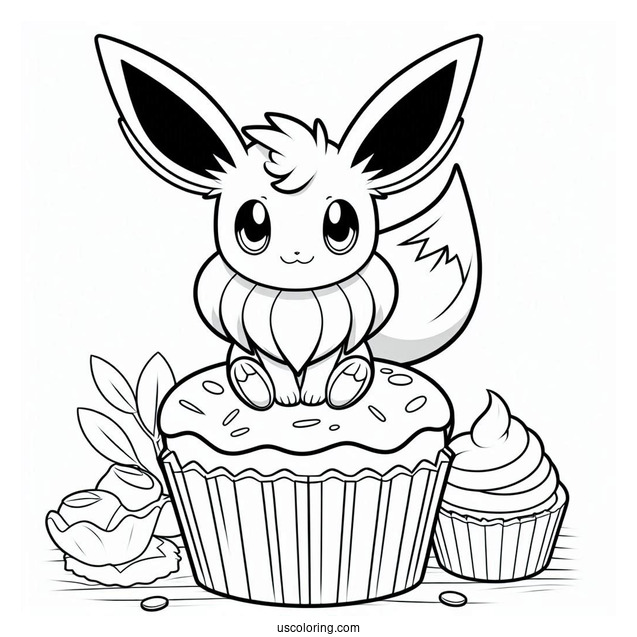 Cute Sylveon Coloring Page Sitting On Top Of Cupcake