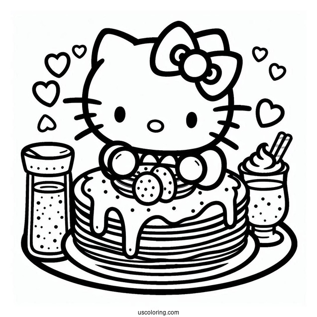 Hello Kitty Making Pancake Coloring Page For Kids