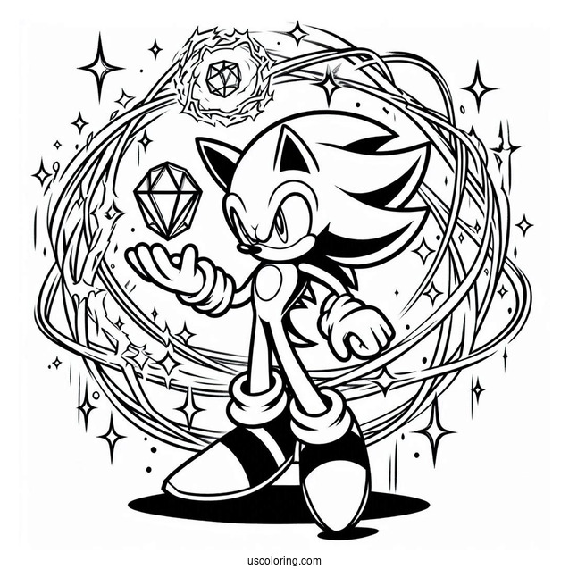 Super Sonic Coloring Page Holing Chaos Emerald