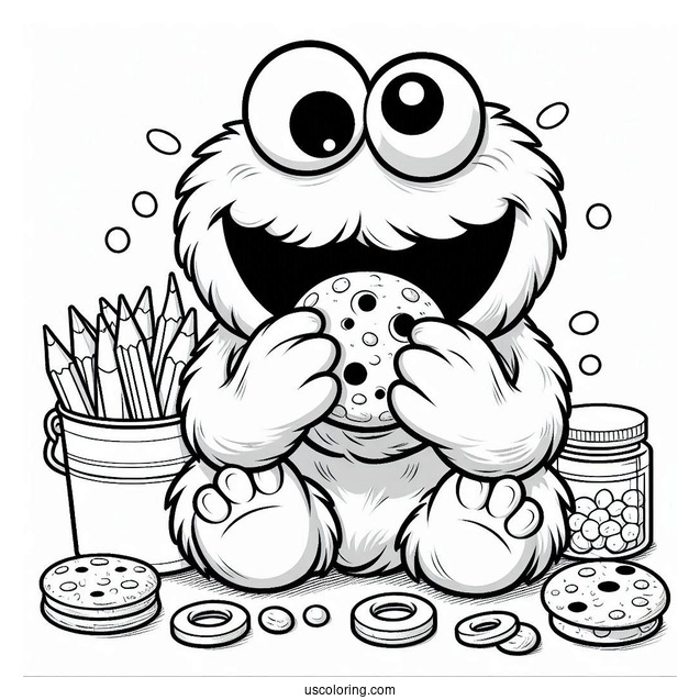 Coloring Sheet Of Cookie Monster Eating Cookie
