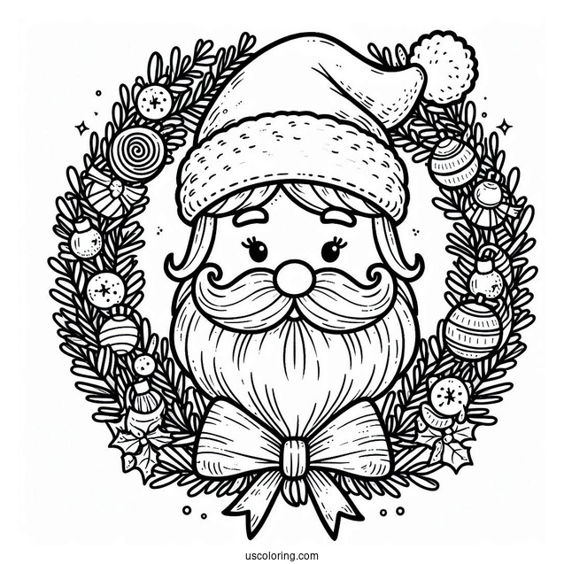 Santa Christmas Wreath Coloring Sheet