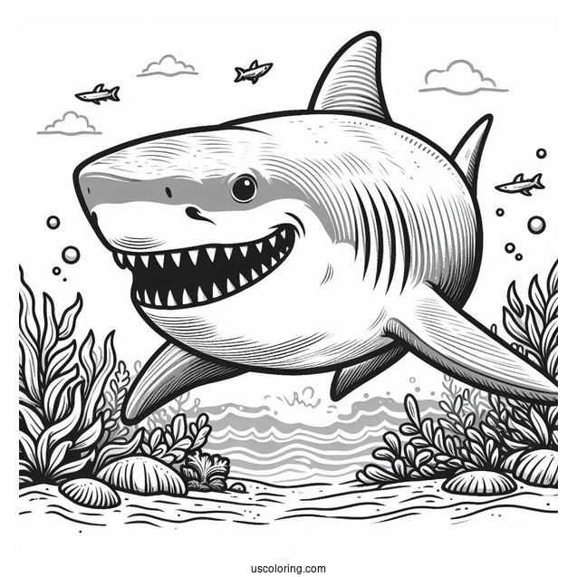 Shark Coloring Page Of Chilling Megalodon Showing Teeth