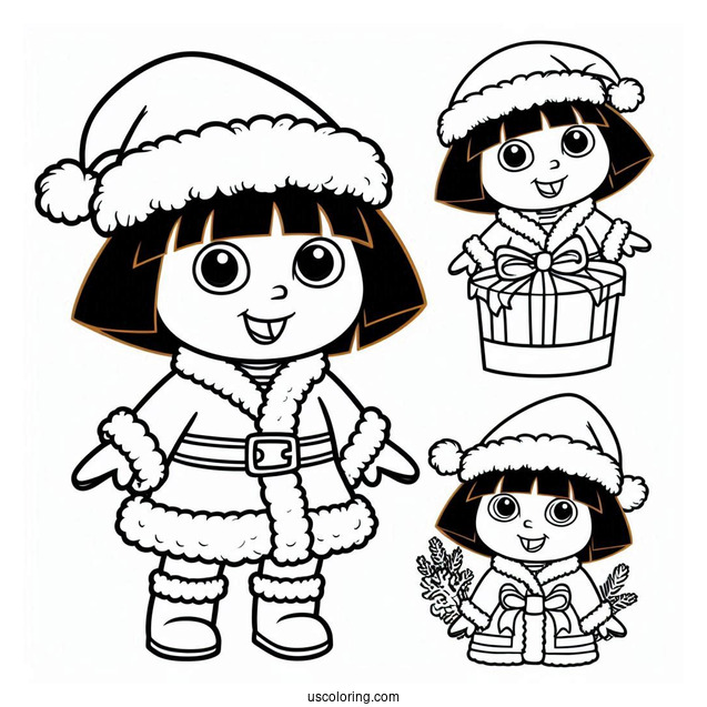 Dora Dressed In a Santa Suit Coloring Page