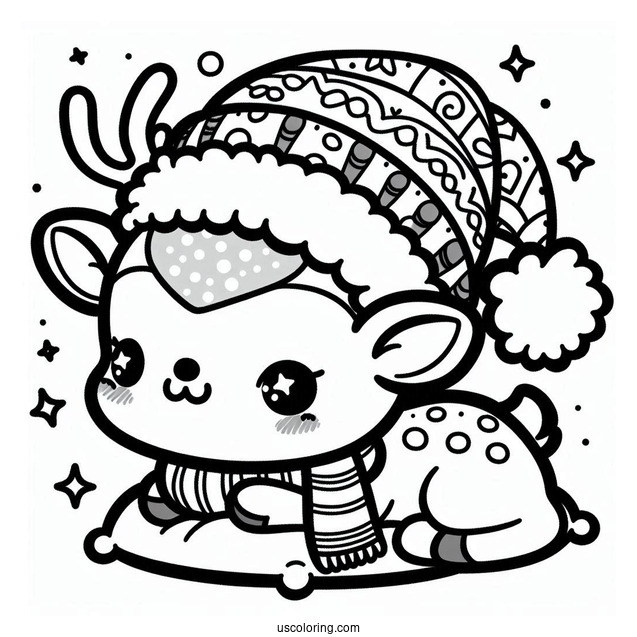 Adorable Kawaii Themed Reindeer To Color