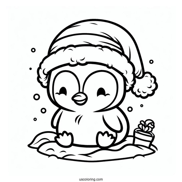 Baby Penguin Wearing Santa Hat Coloring In