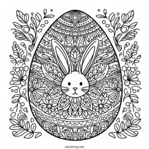 Easter Coloring Page Of Easter Egg With Bunny Ears Mandala