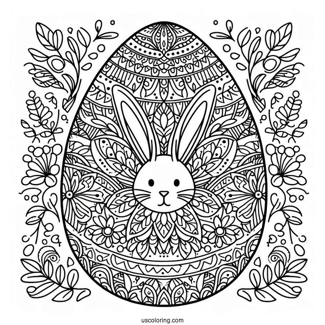 Easter Coloring Page Of Easter Egg With Bunny Ears Mandala