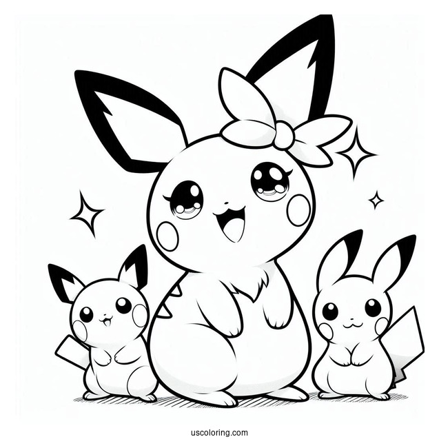 Pichu, Pikachu, And Raichu Coloring Page For Kids