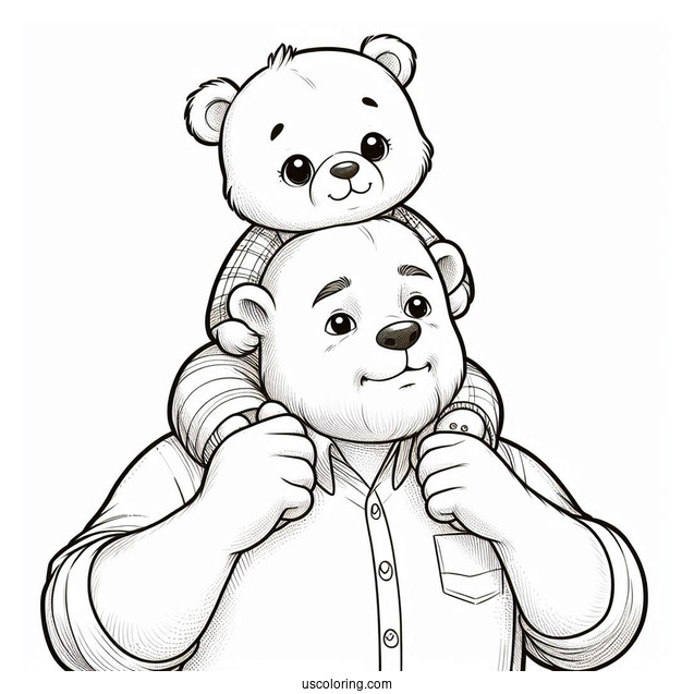 Baby Bear On Papa Bear's Shoulder On Father s Day Coloring Page For Kids