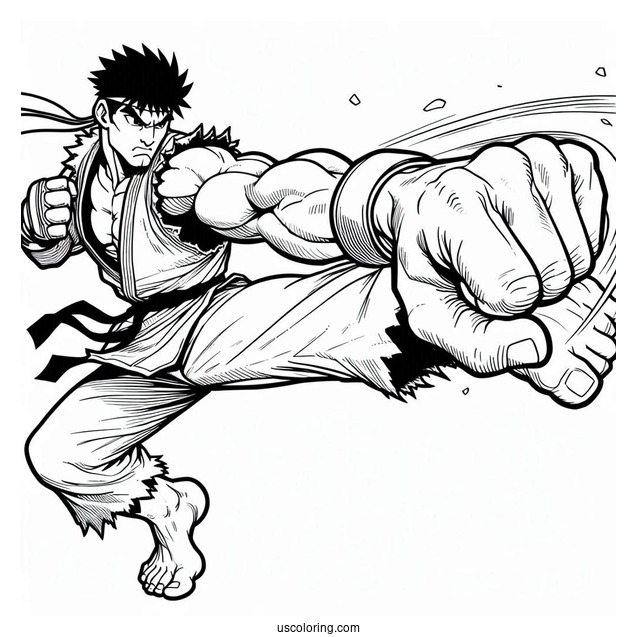 Street Fighter Coloring Page Of Ryu Punching Ken Masters For Kids