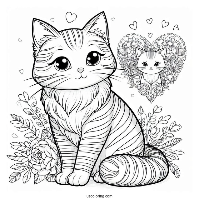 Pretty Striped Cat Sitting Coloring Sheet