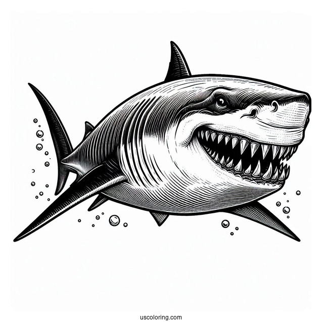 Shark Coloring Page Of Chilling Megalodon Showing Teeth