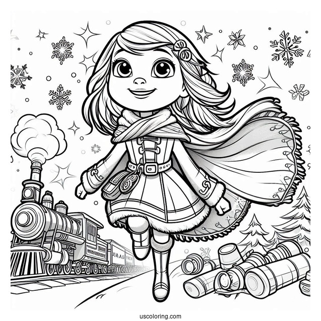 Polar Express Coloring Page Of Hero Girl For Kids