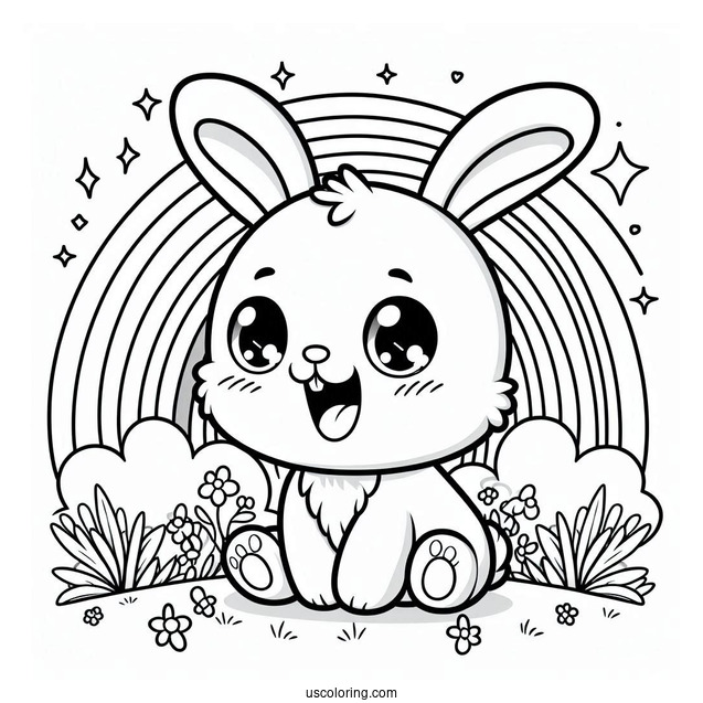 Super Cute Baby Rabbit With Big Teeth And Rainbow
