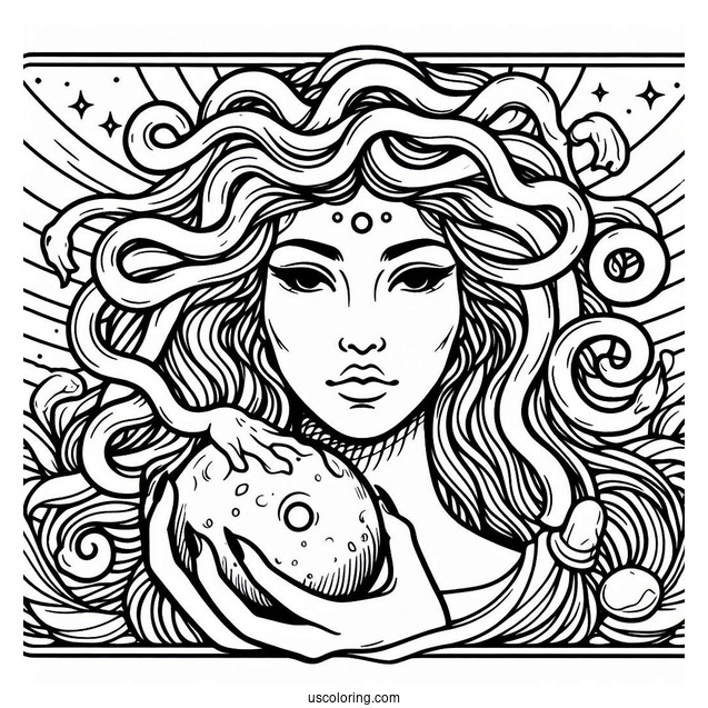 Medusa Coloring Page Holding Stone Head Tarot Card