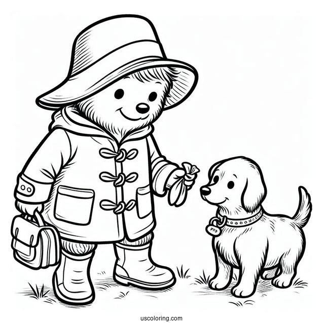 Paddington Coloring Page Playing With A Dog For Kids