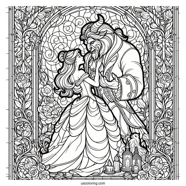 Beauty And The Beast Stained Glass Coloring Page