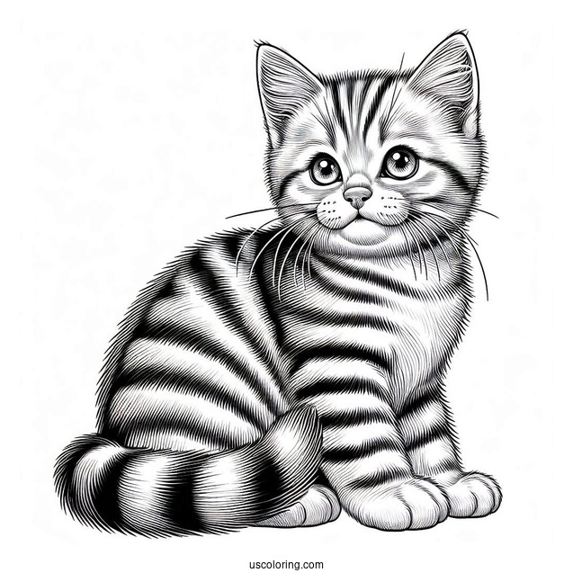 Coloring Page Of Realistic Striped Cat