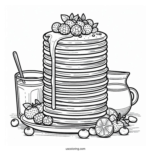 Tall Pancake Coloring Page Tower With Berries And Syrup