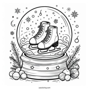 Easy Ice Skates Inside A Snow Globe Coloring Page For Kids