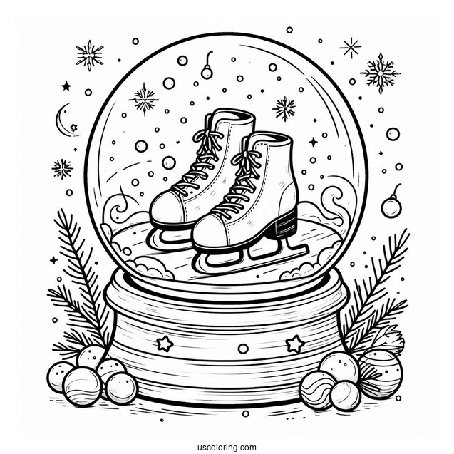 Easy Ice Skates Inside A Snow Globe Coloring Page For Kids