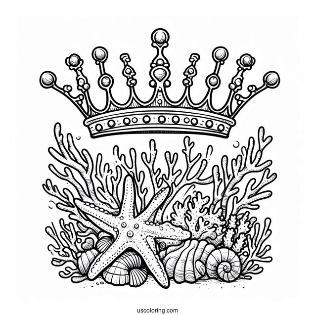 Coloring Sheet Of Coral And Shell Crown