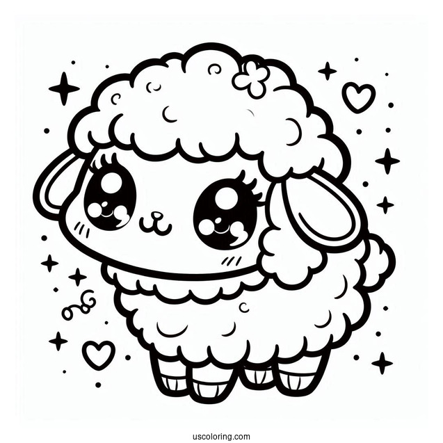 Kawaii Baby Sheep Coloring For Preschoolers