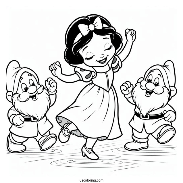 Snow White Coloring Pages Of Happy Dwarf Dancing For Preschoolers