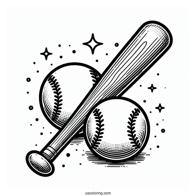 Easy Outline Of Baseball Bat And Ball