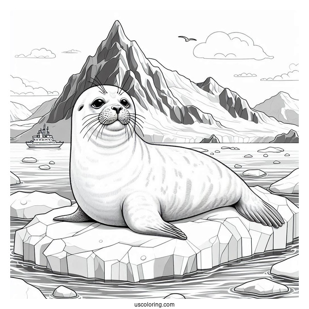 Realistic Seal Coloring Page Resting On Iceberg