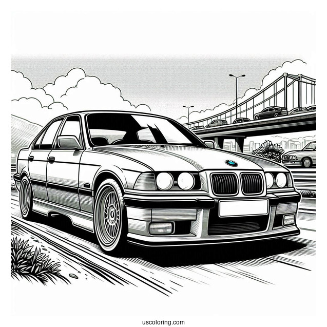 BMW Coloring Page 3 Series E36 On The Road