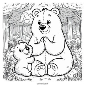 Bear Coloring Page Of Yogi With Boo Boo In The Forest