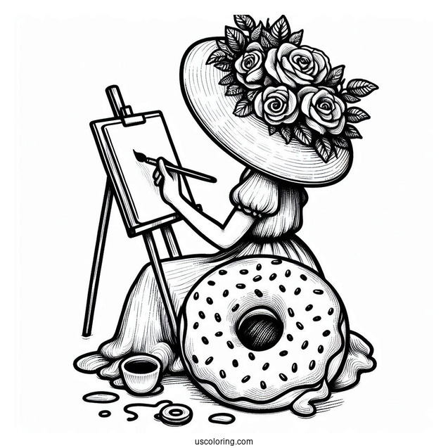 Painter Donut Coloring Page Sketching A Donut