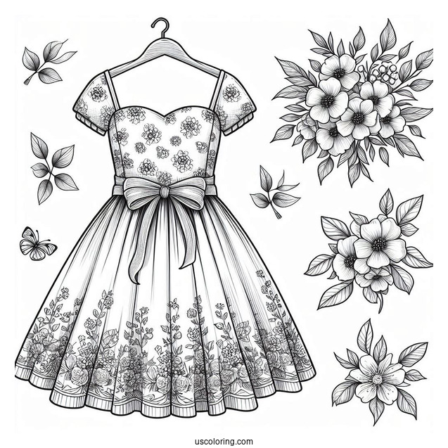 Realistic Floral Summer Dress Coloring Page