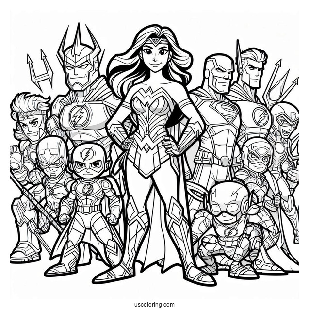 Simple Justice League Coloring Page Cartoon For Kids