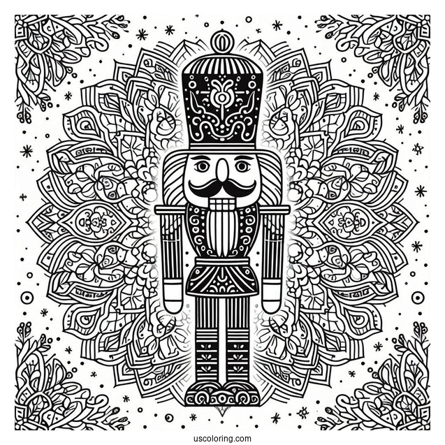 Nutcracker Coloring Page Inside A Snowflake Mandala