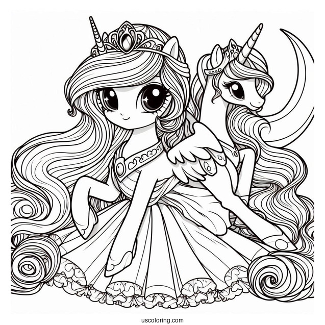 Young Princess Celestia Coloring Page And Princess Luna Playing