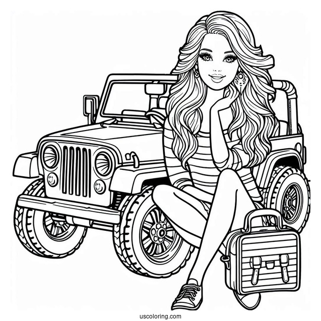 Barbie And Her Jeep Car To Color