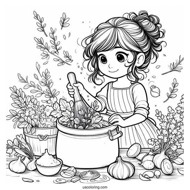 Ratatouille Coloring Page Dropping Herbs In A Pot For Kids