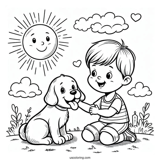 Little Boy Playing With Dog Under The Sun