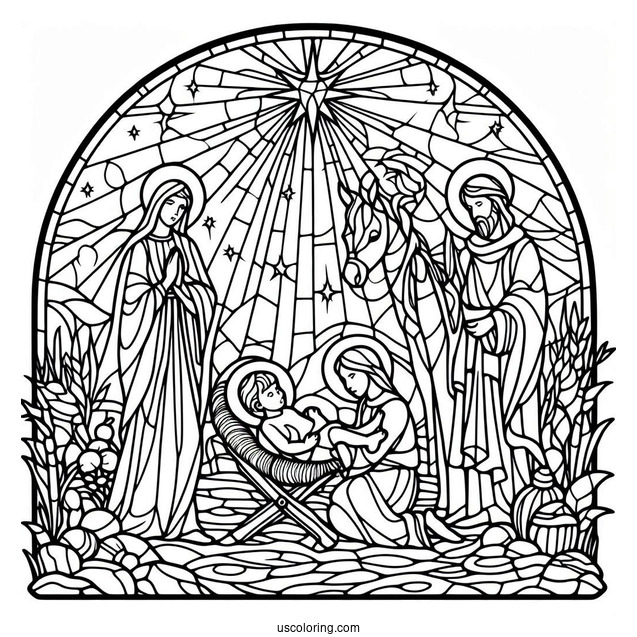Easy Nativity Stained Glass Coloring Page For Kids