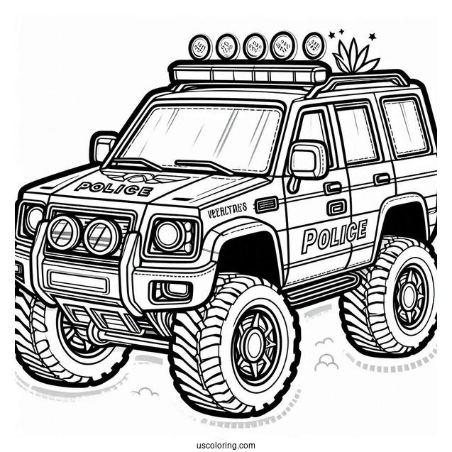 Off Roading Police Car Coloring Page For Kids
