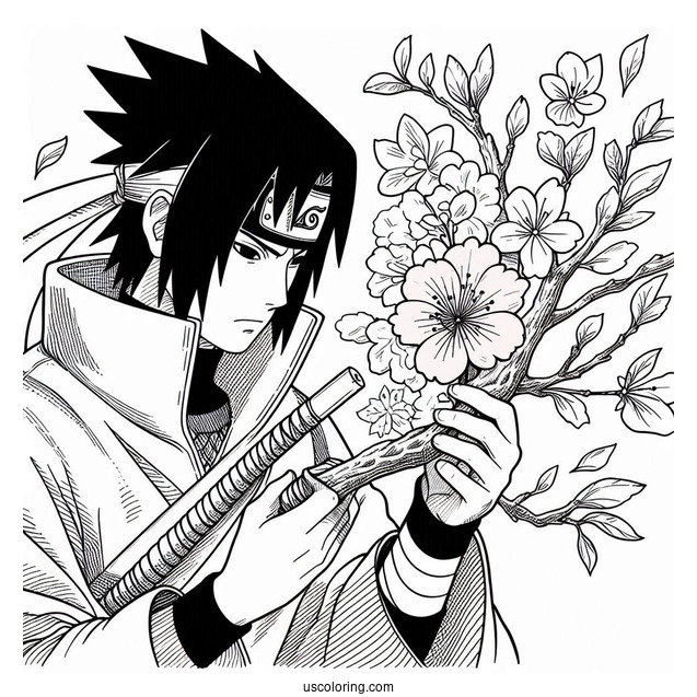 Sasuke Coloring Page Saving Sakura During Great Ninja War